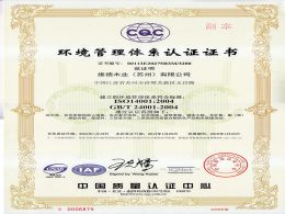 维德环境管理体系认证证书ISO14001